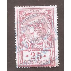 ARGENTINA 1899 LEY DE SELLOS DE 25 CENTAVOS USADA