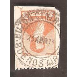 ARGENTINA 1892(CAP20) RIVADAVIA DE 3C. CORTADA DE CARTA PO-2