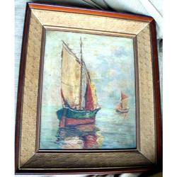 Antiguo Cuadro Marina Oleo En Tela Original Firmado Banyai