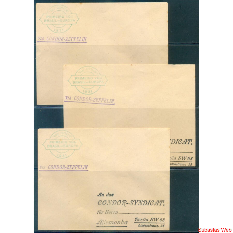 BRASIL 1931 CÓNDOR ZEPPELIN 3 SOBRES OFICIALES PRIMER VUELO