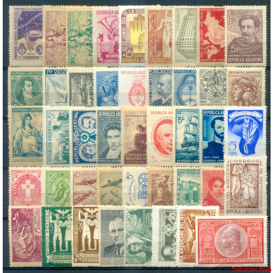 ARGENTINA 1935/1950. LOTE DE 44 SELLOS NUEVOS  CONMEMORATIVA