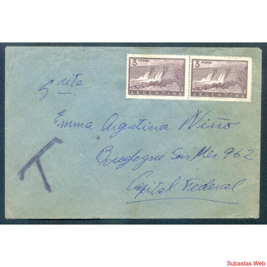ARGENTINA 1955 SOBRE CIRCULADO A CORDOBA CON MULTA. MB!