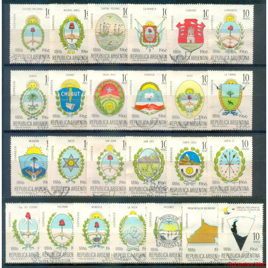 ARGENTINA GJ1360/1384. ESCUDOS SERIE COMPLETA PDE. U$25.00