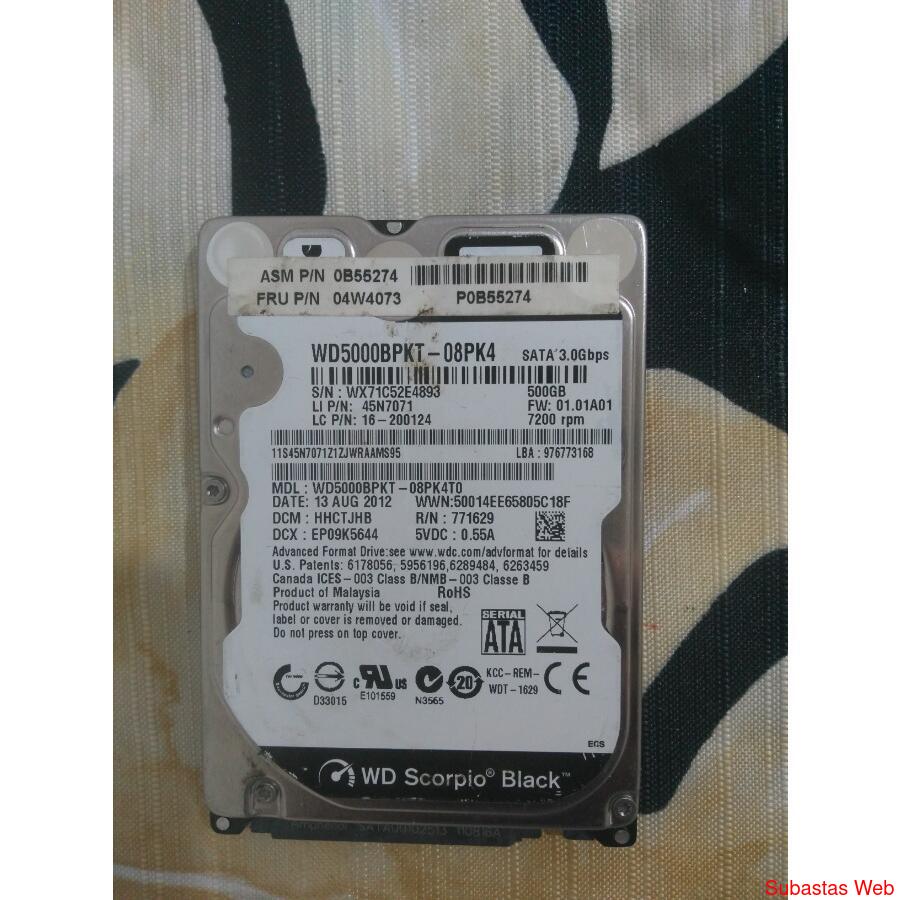 Disco rígido para notebook WD DE 500 gb
