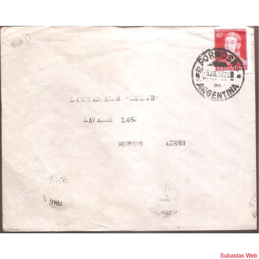 ARGENTINA 1957  SOBRE CIRCULADO NUMERO  126D