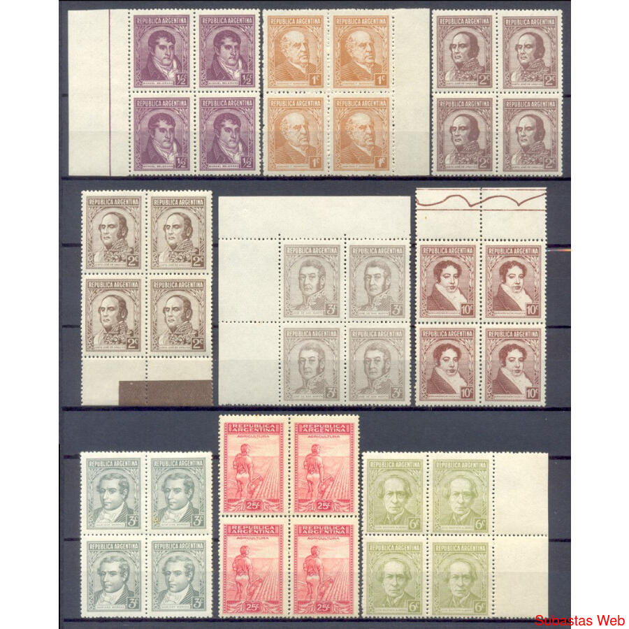ARGENTINA 1936 P & R. 9 CUADROS MINT SIN FILIGRANAS. U$38.00
