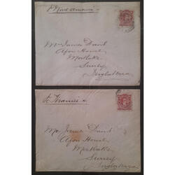 ARGENTINA 1890. GJ54. 2 SOBRES CIRCULADOS A SURREY, UK. LUJO