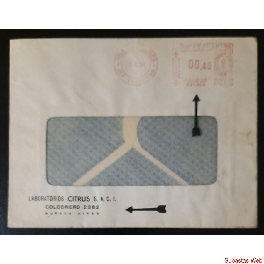 ARGENTINA. 1958 SOBRE LABORATORIOS CITRUS **PERMISO 855**
