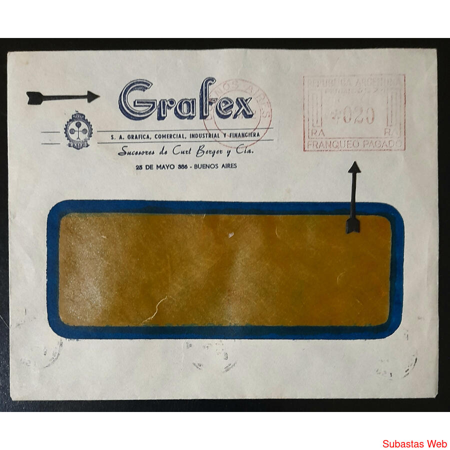 ARGENTINA. 1952 SOBRE GRAFEX S. A. GRAFICA +**PERMISO 570**