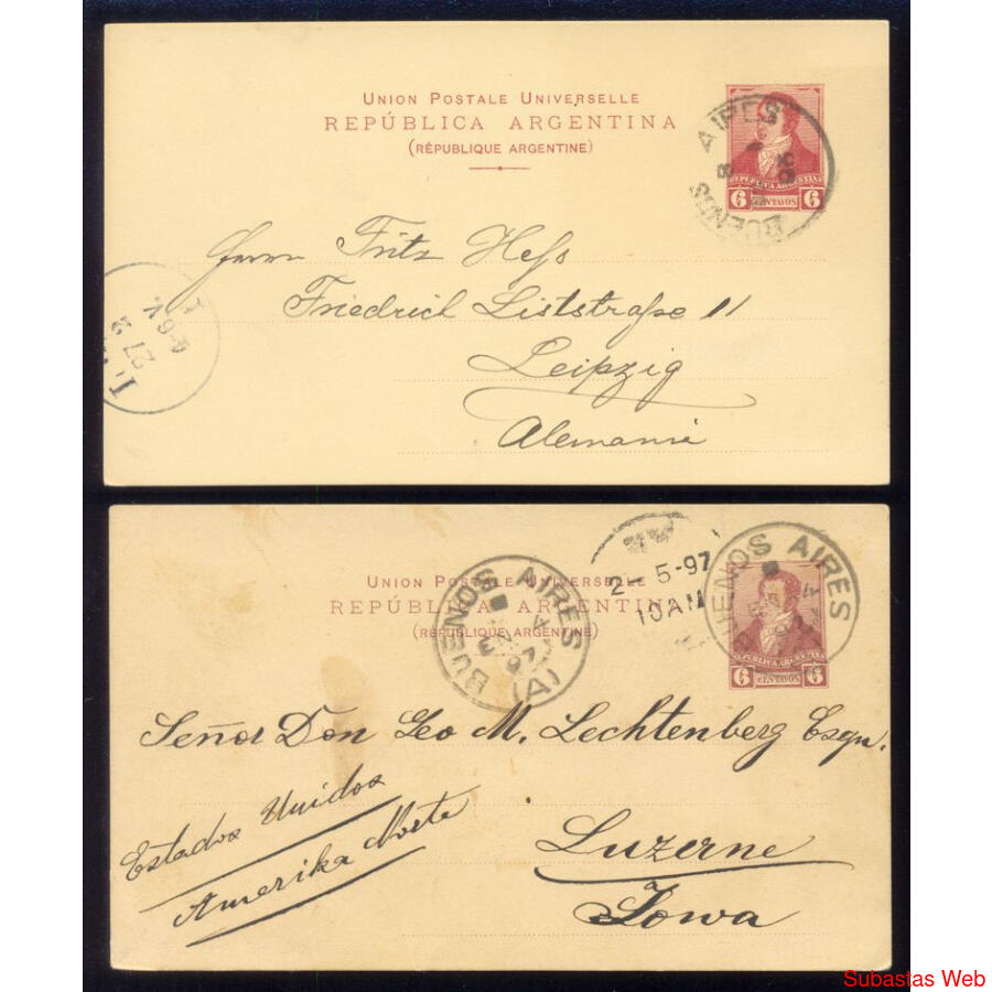 ARGENTINA 2 ENTEROS POSTALES JGTAR 15 CIRCULADOS. LUJO TOTAL